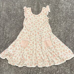 EUC serendipity floral polka dot with pink gingham accents twirl dress 7-8